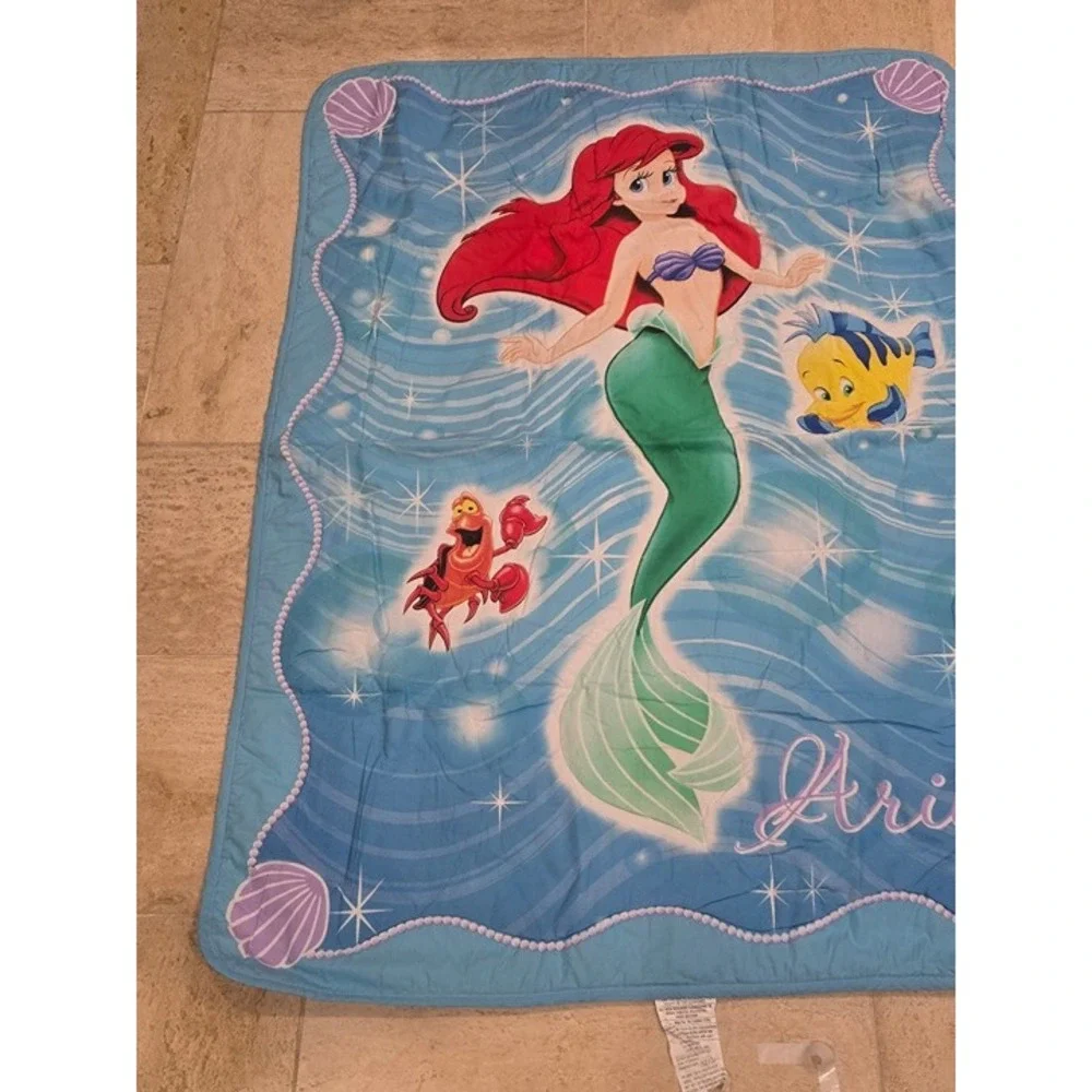 Disney‎ little mermaid comforter blanket vintage reversible 41x58
